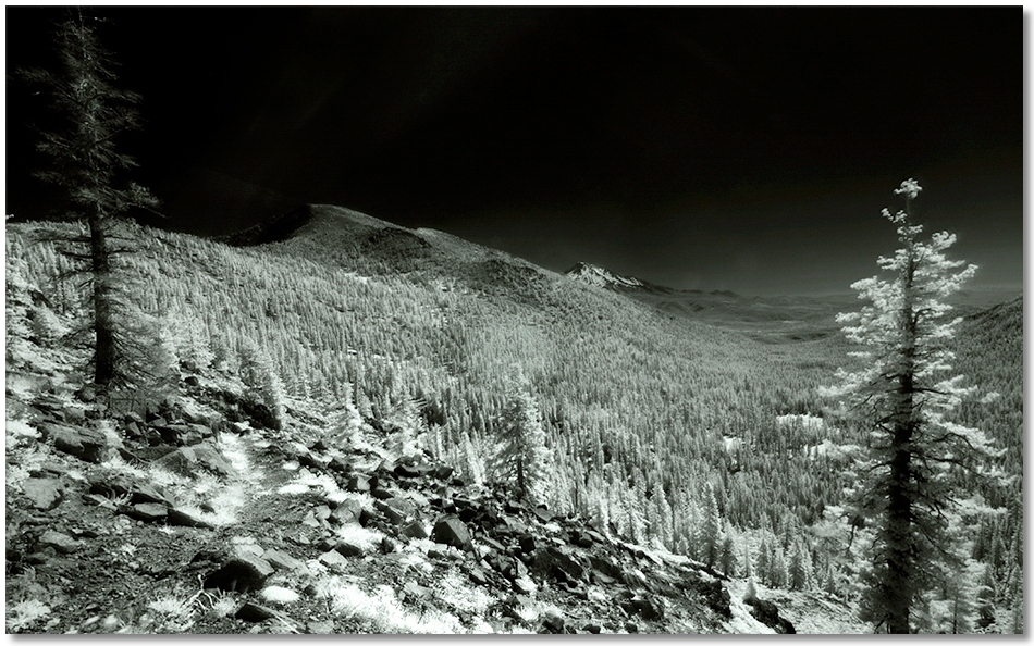infrared photo of Mt. Eddy and Mt. Shasta