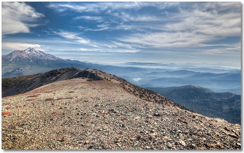 Mt. Shasta and Lake Siskiyou looking east from the summit of Mt. Eddy