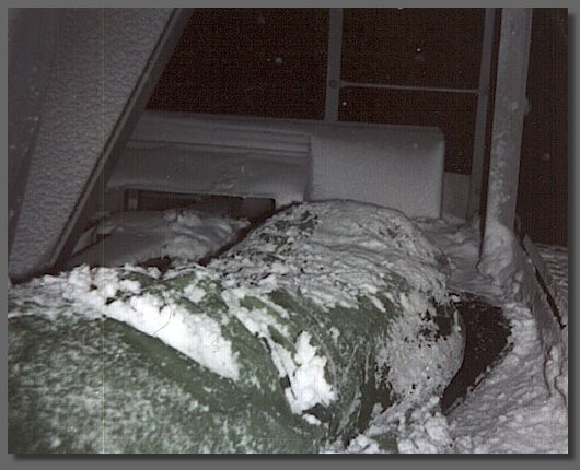 Snow-covered sleeping bag - somewhere in Nevada